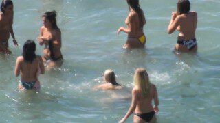 Group of girls getting topless at beach for 1st time – part 1